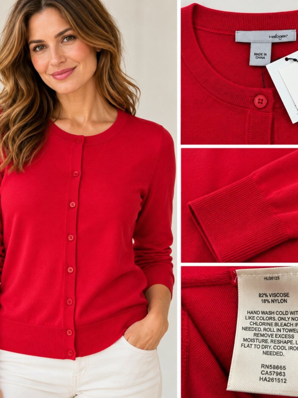 Halogen Red Button Front Cardigan Sweater NWT Viscose Nylon Classic Knit